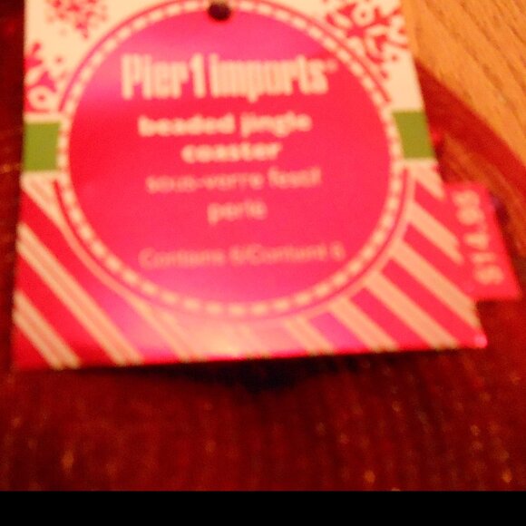 Vintage Pier 1 Imports Beaded Jingle Bell Holiday Drink Coasters-Set of 6-NWT - Picture 4 of 4